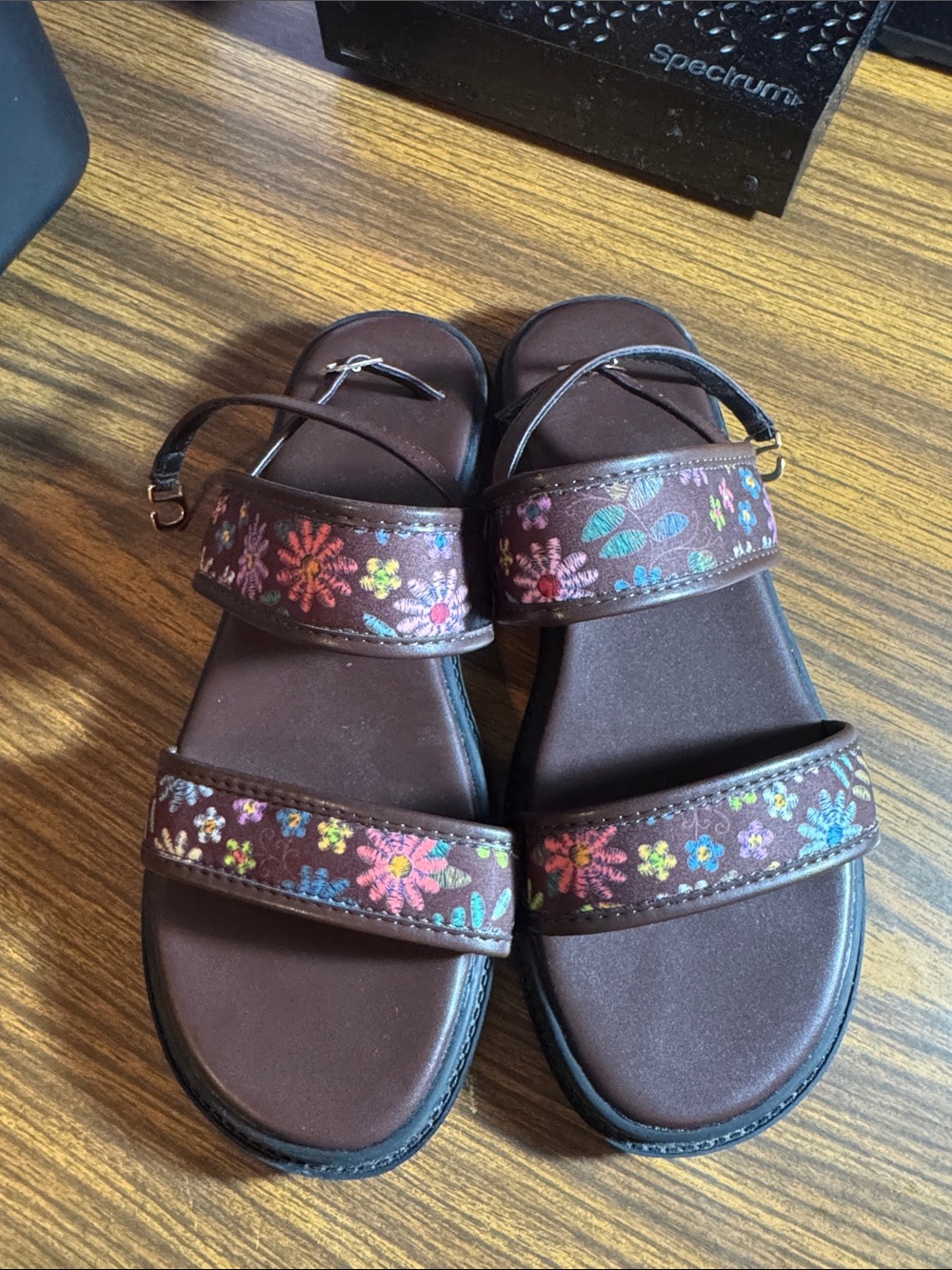 SHEIN Brown Floral Embroidered Kids Sandals